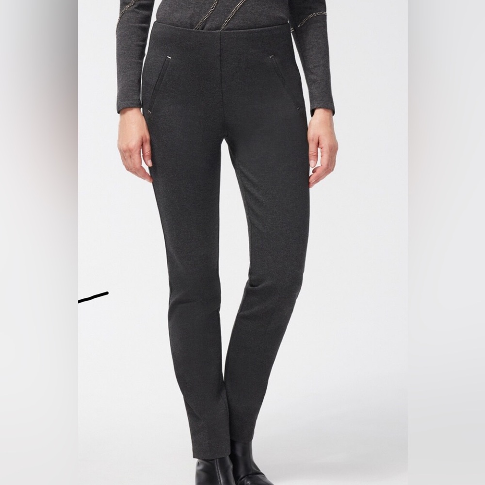 Chico’s Petite Juliet Ponte Trim Detail Pants GRAPHITE HEATHER GRAY Sz 00P (2P)